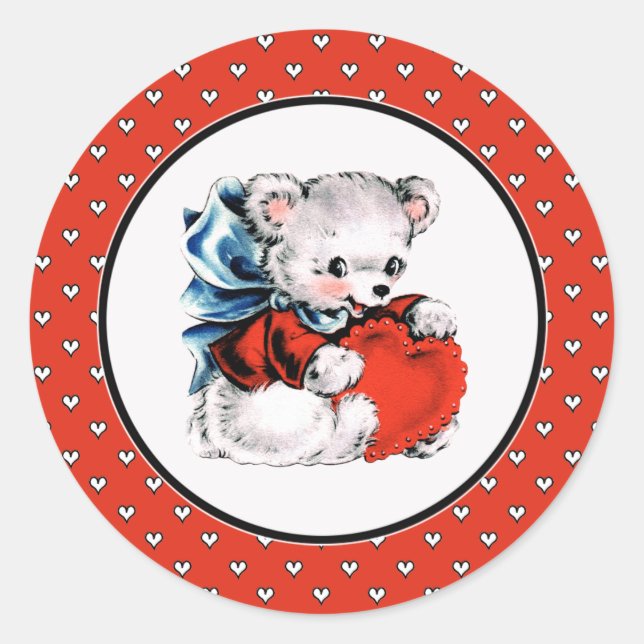 Sticker Rond Vintage Teddy Bear Saint Valentin (Devant)