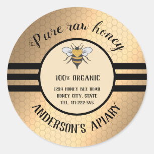 Sticker Rond Vintage tendance pot de miel abeille apiary classi