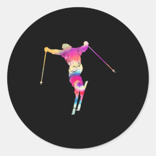 Sticker Rond Vintage Tie Dye Snow Ski Lover Graphic