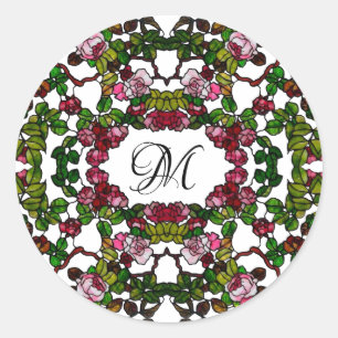 Sticker Rond Vintage Tiffany Stainglass Roses roses roses et ro