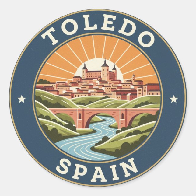Sticker Rond Vintage Toledo Espagne Alcazar Travel (Devant)