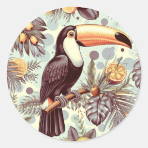 Sticker Rond Vintage Toucan Tropical Motif