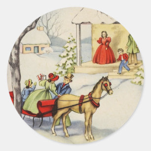 Sticker Rond vintage traîneau Christmas_sticker