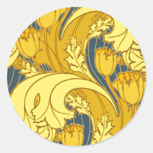 Sticker Rond Vintage Tulip Blue Gold Motif