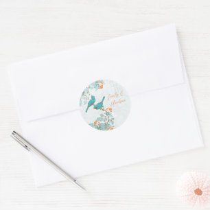 Sticker Rond Vintage Turquoise Blue Bird Terracotta Coral Maria