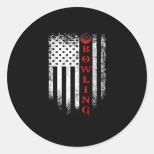 Sticker Rond Vintage USA American Flag Bowling Bowler Silhouett