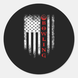 Sticker Rond Vintage USA American Flag Bowling Bowler Silhouett