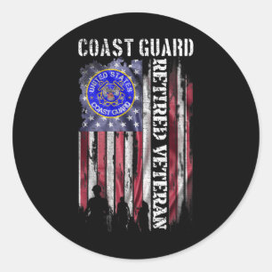 Sticker Rond Vintage Usa American Flag Coast Guard Proud retire