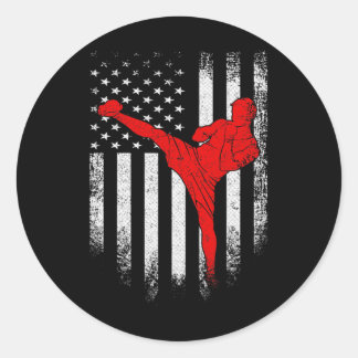 Sticker Rond Vintage Usa American Flag Mma Kickboxing Fighter D