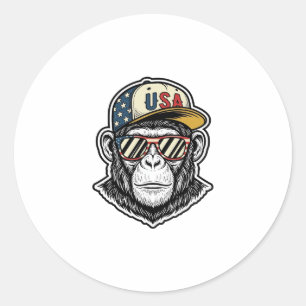 Sticker Rond Vintage USA Chimp Lunettes de soleil patriotiques