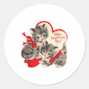 Sticker Rond Vintage Valentines Jour Chat Kitten Kitty Retro Va