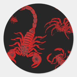 Sticker Rond Vintage Vermin Scorpion Spider Flea Rouge