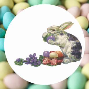 Sticker Rond Vintage Victorian Easter Bunny, Eggs and Flowers