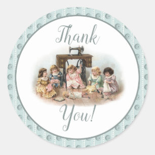 Sticker Rond Vintage Victorien couture de la mer Merci
