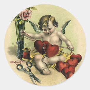 Sticker Rond Vintage Victorien Valentine's Day Angel Seamstress