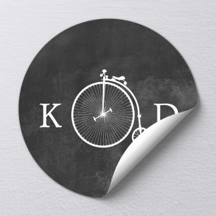 Sticker Rond Vintage Vieux Vélo Mariage foncé