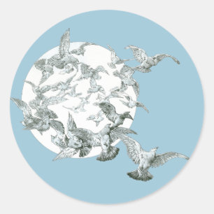 Sticker Rond Vintage volée d'oiseaux Art Nouveau avec Pleine lu