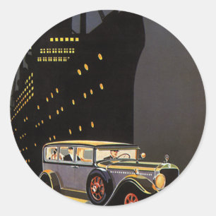 Sticker Rond Vintage voyage, bateau de croisière et voiture ant