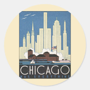 Sticker Rond Vintage voyage Chicago Illinois Skyscraper Skyline