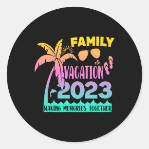 Sticker Rond Vintage Voyage en famille Vacances été Plage