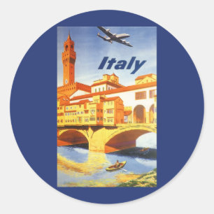 Sticker Rond Vintage voyage Florence Firenze Italie Pont Rivièr