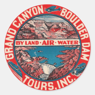 Sticker Rond Vintage voyage - Grand Canyon / Boulder Dam