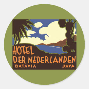 Sticker Rond Vintage voyage Jakarta Indonésie Hotel Nederlanden