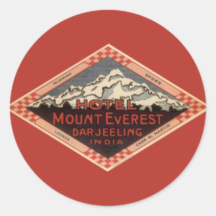 Sticker Rond Vintage voyage, Mont Everest, Darjeeling Inde
