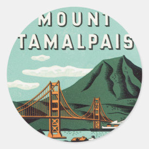 Sticker Rond Vintage voyage, montagne du Tamalpais ou Mont Tam
