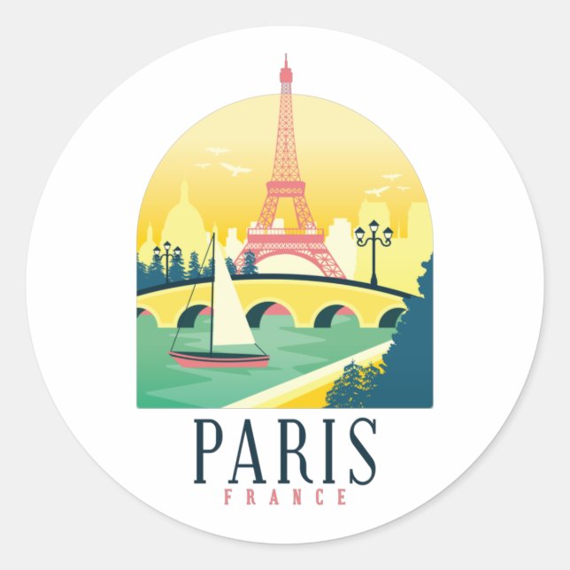 Sticker Rond Vintage voyage Paris France (Devant)