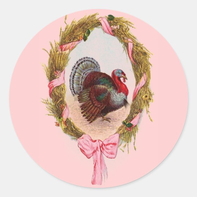 Sticker Rond Vintage Wanksgiving Turkey Wreath (Devant)