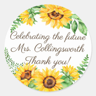 Sticker Rond Vintage Watercolor Sunflower Wreath