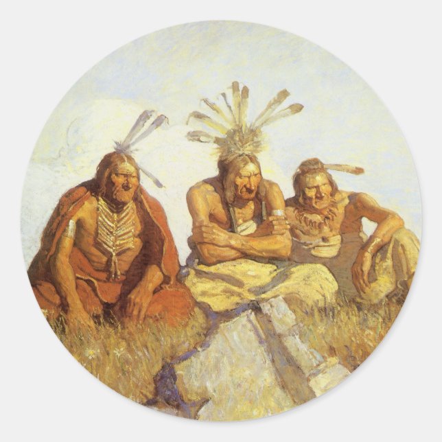 Sticker Rond Vintage West, Guardians War or Peace par NC Wyeth (Devant)