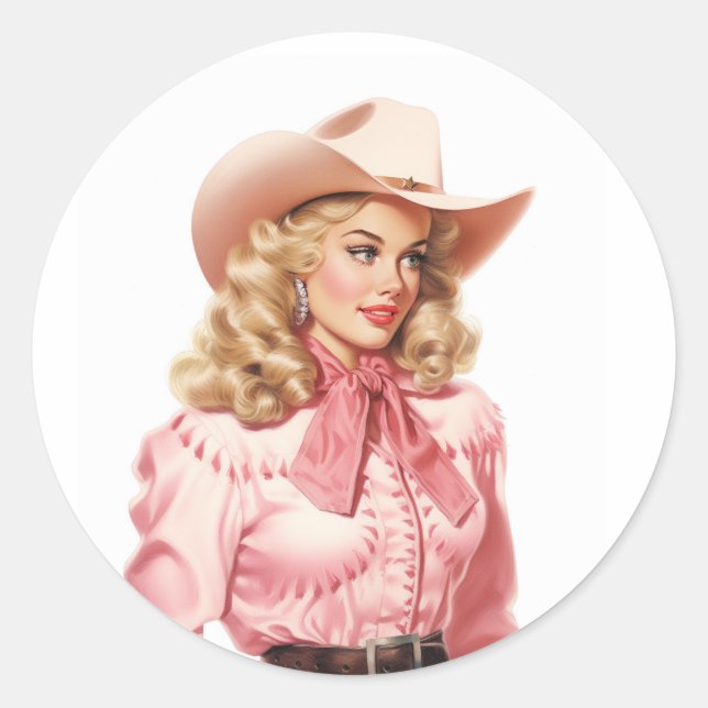 Sticker Rond Vintage Western Cowgirl (Devant)