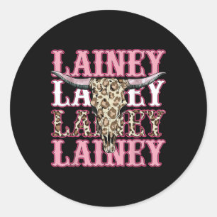 Sticker Rond Vintage Western Cowgirl Lainey Prénom Personnel