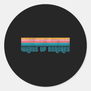 Sticker Rond Vintage What's Up Beaches Beach Été Rétro Femmes