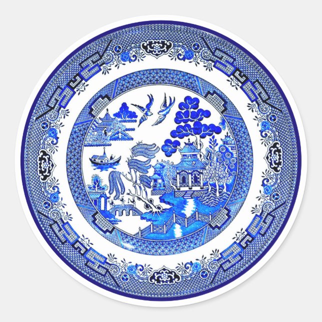 Sticker Rond Vintage Willow bleu Motif vers 1790 (Devant)
