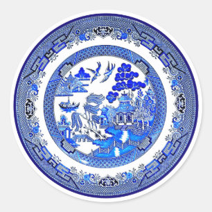 Sticker Rond Vintage Willow bleu Motif vers 1790