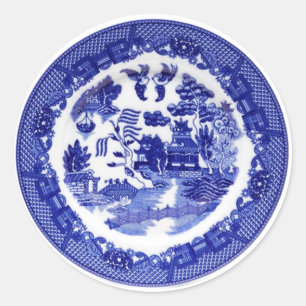 Sticker Rond Vintage Willow bleu Motif vers 1790