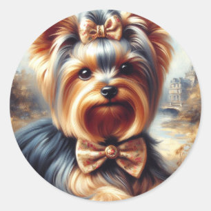 Sticker Rond Vintage Yorkshire Terrier peinture
