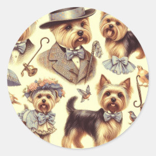 Sticker Rond Vintage Yorkshire Terrier sans fil