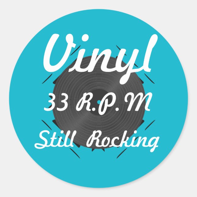Sticker Rond Vinyl 33 tr/min Toujours Rotation 3 Turquoise/Blan (Devant)