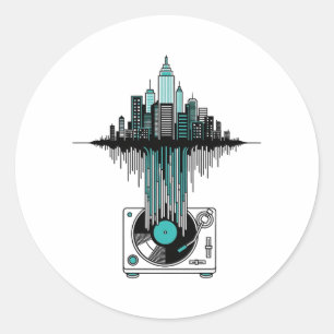 Sticker Rond Vinyl City Soundwave   Lecteur d'enregistrement mi