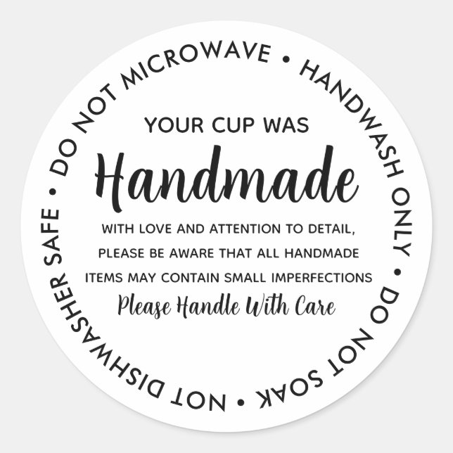 Sticker Rond Vinyl Mugs Tumbler Cup Drinkware Care Instruction (Devant)