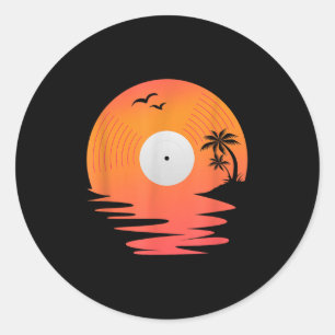 Sticker Rond Vinyl Record Rétro Disque Sea Beach Tourne-disques