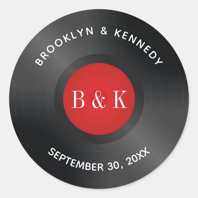 Sticker Rond Vinyle avec nom en monogramme Rock And Roll Rouge  (Devant)