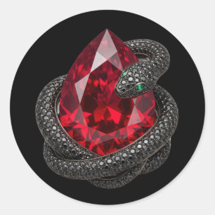 Sticker Rond Vinyle serpent noir pierre précieuse rouge rubis g
