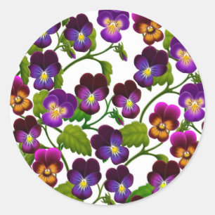 Sticker Rond Violas et panses florales