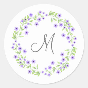 Sticker Rond Violet aquarelle fleurit couronne