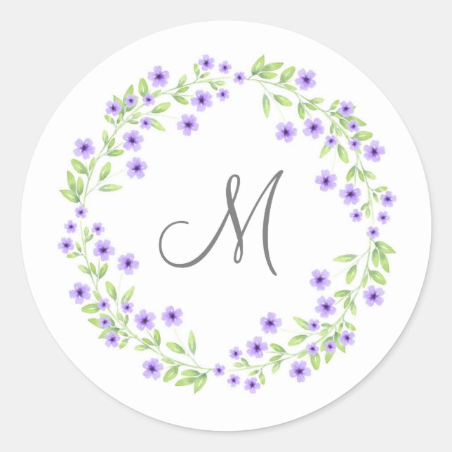 Sticker Rond Violet aquarelle fleurit couronne (Devant)